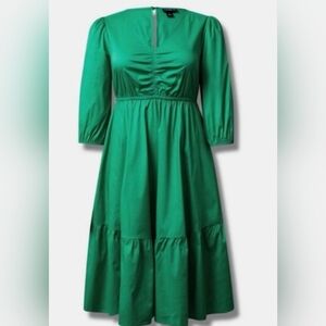 Like New Torrid Green Poplin Puff Sleeve Tiered Dress With Pockets Torrid 00